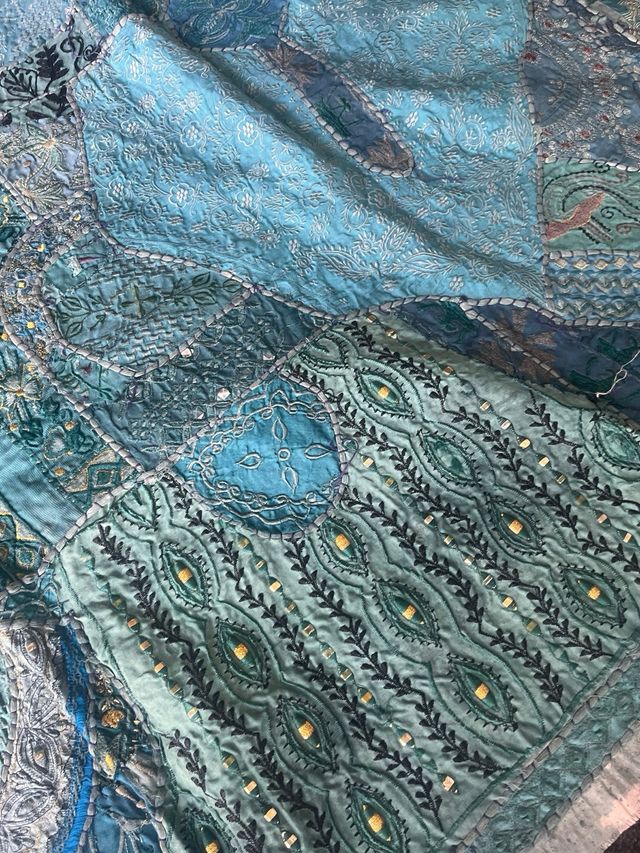 Manta India Patchwork Azul