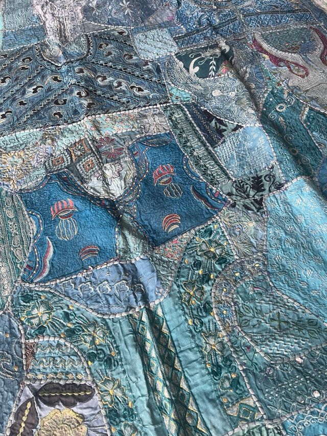 Manta India Patchwork Azul