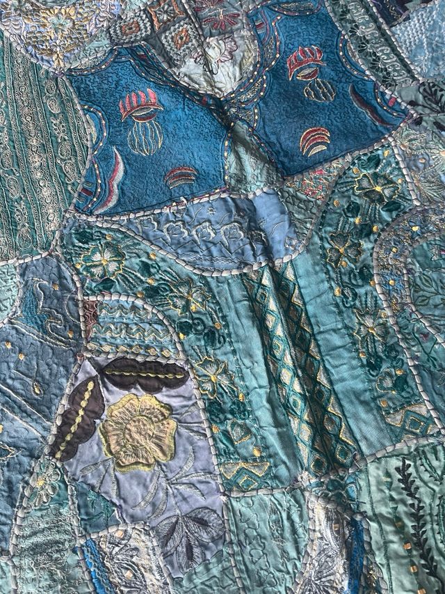 Manta India Patchwork Azul