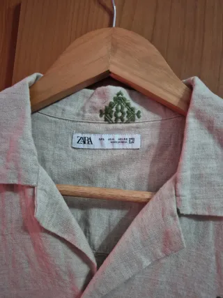 Camisa Zara manga corta beige M