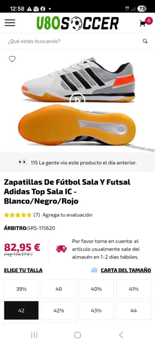 Zapatillas Adidas Sala y Futsal Talla 42