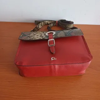 Bolso Piel Vintage Multicolor y Rojo