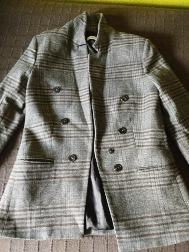 Abrigo Mango cuadros gris