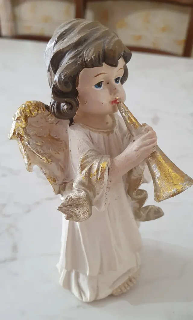 Angelo in gesso con tromba - Vintage