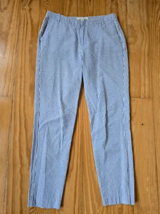 Calças Springfield riscas azuis e brancas