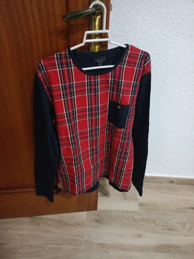 Jersey Zara Man Cuadros Rojo y Negro