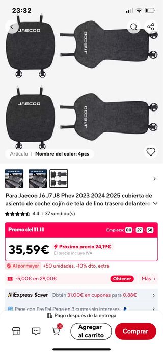 Protección asiento Jaecoo