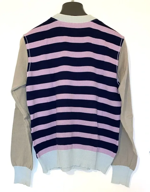 Maglione rombi blu rosa maniche beige