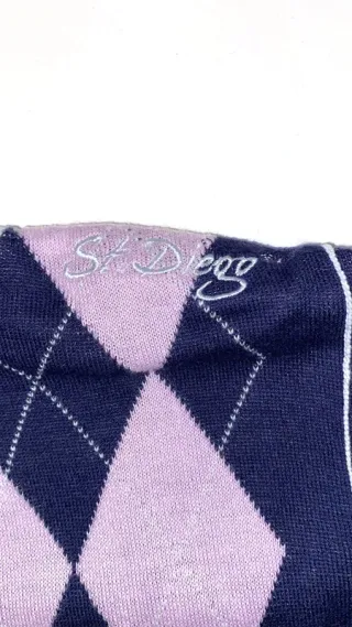 Maglione rombi blu rosa maniche beige