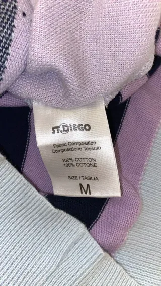 Maglione rombi blu rosa maniche beige