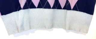 Maglione rombi blu rosa maniche beige