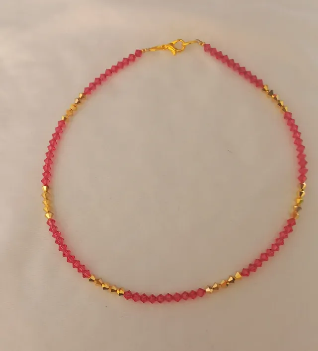 Gargantilla Swarovski rosa y dorada