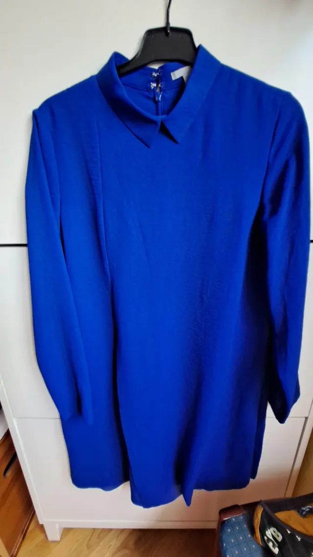 Vestido COS manga larga crepe azul T. M