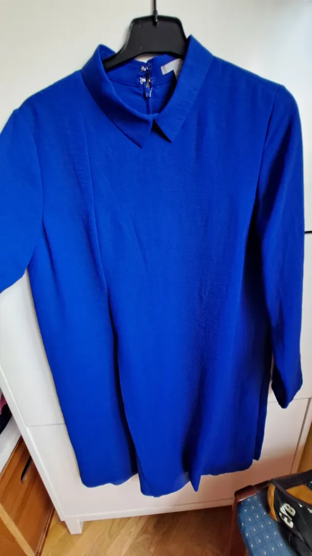 Vestido COS manga larga crepe azul T. M