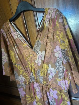 Vestito fiorato marrone e multicolor