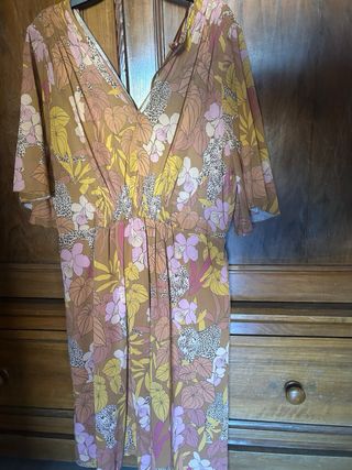 Vestito fiorato marrone e multicolor