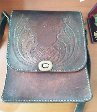 Bolso Cuero Antiguo Bandolera c.1910