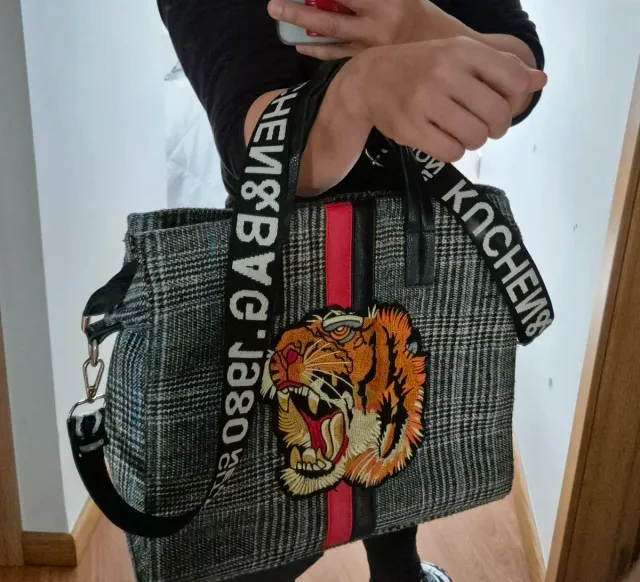 Bolso vintage gran capacidad aplicación tigre