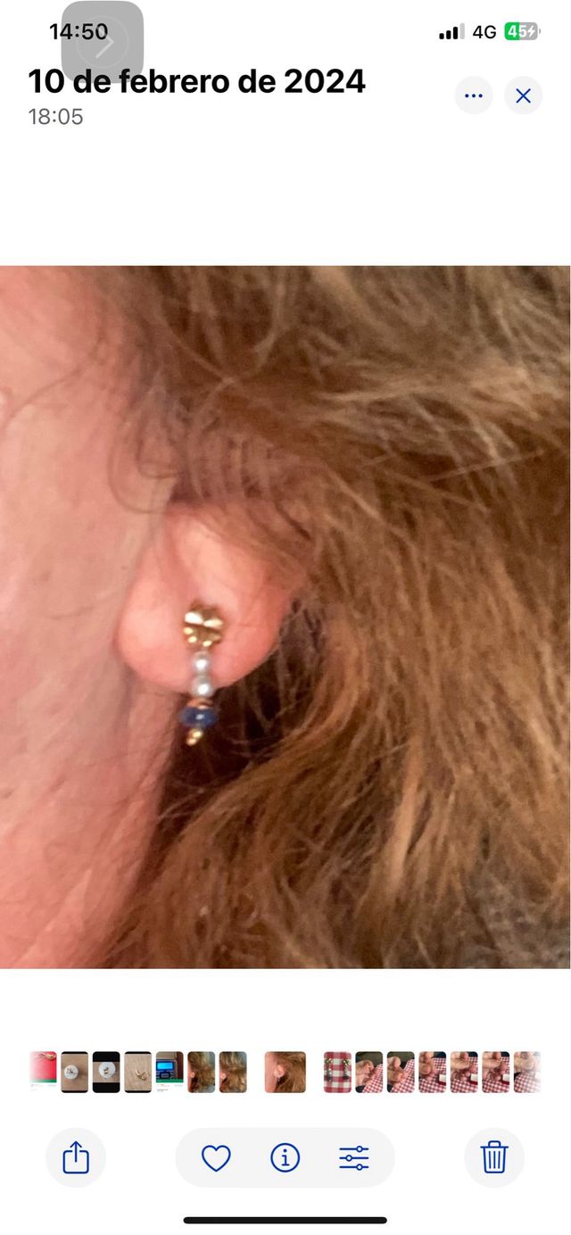 Pendientes Oro 18k Perlas y piedra azul.