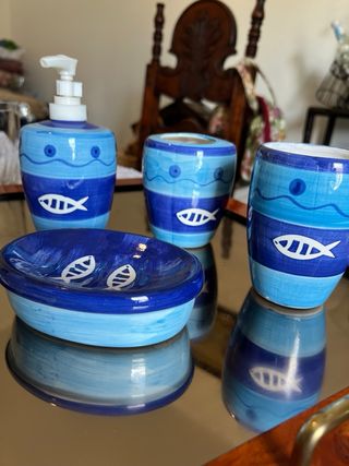 Conjunto Cerâmica Azul Peixe