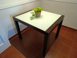 Mesa comedor extensible madera y cristal
