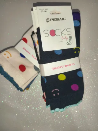 12 pares de Calcetines PESAIL Mujer Lunares y Cara