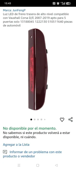 Luz LED Freno Trasera Vauxhall Corsa D/E