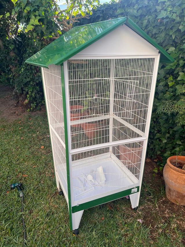 Pajarera grande verde y blanca, se manda desmontad