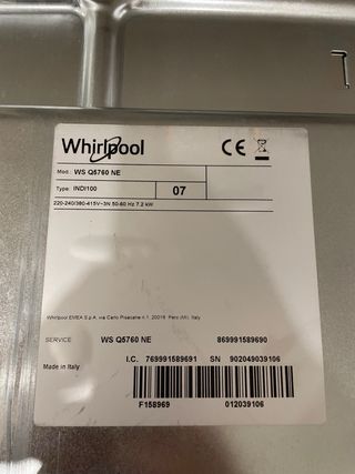 Placa Inducción Whirlpool WSQ5760NE.