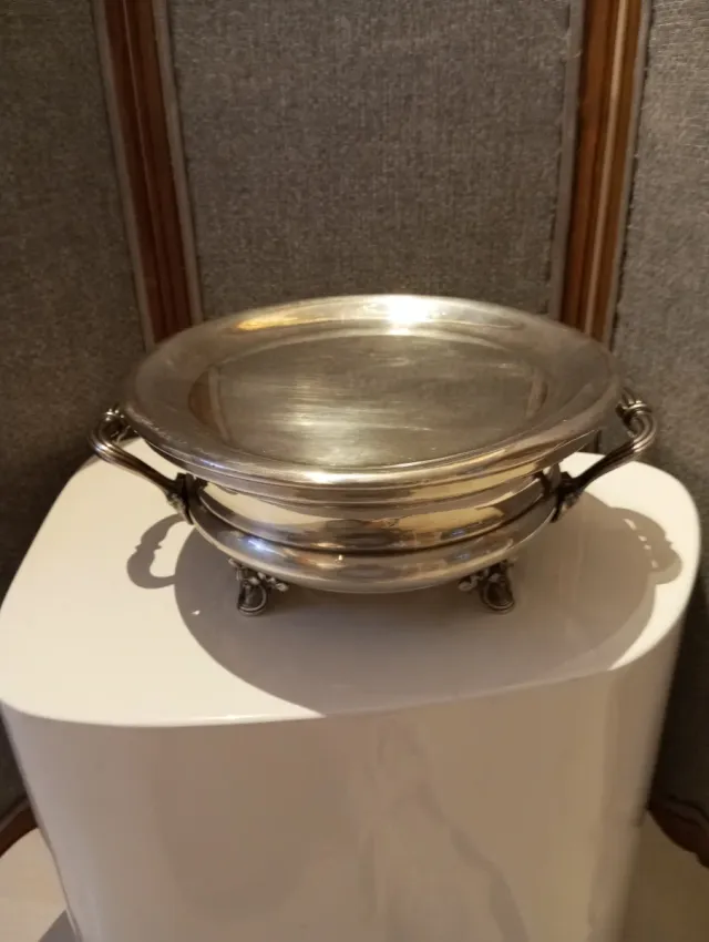 Calentador de platos plateado