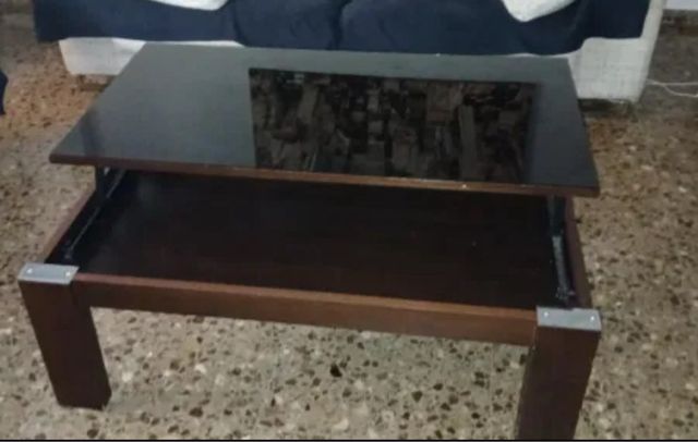 Mesa de centro elevable cristal y madera