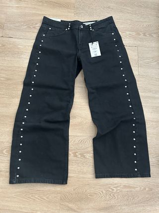 Pantalones Bershka Mujer Negros Tachuelas
