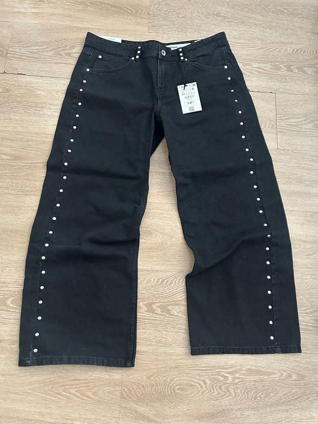 Pantalones Bershka Mujer Negros Tachuelas