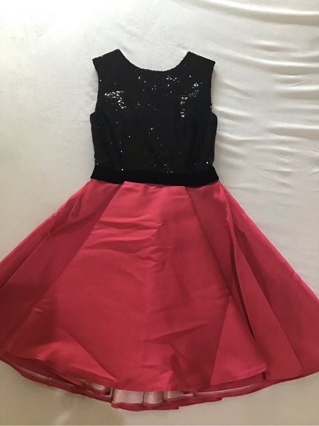 Vestido fiesta lentejuelas negro y rojo T.38