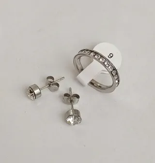 Anillo y pendientes Acero Inoxidable Circonitas