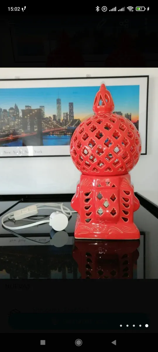 Pareja Lámparas Noche Cerámica Roja