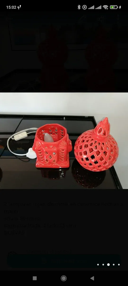 Pareja Lámparas Noche Cerámica Roja