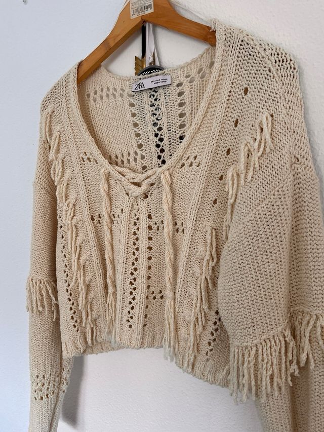 Jersey Zara flecos talla S beige