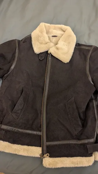 Chaqueta aviador piel forro beige