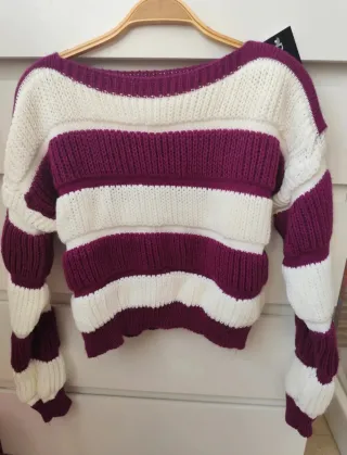 Jersey cortito rayas morado y blanco