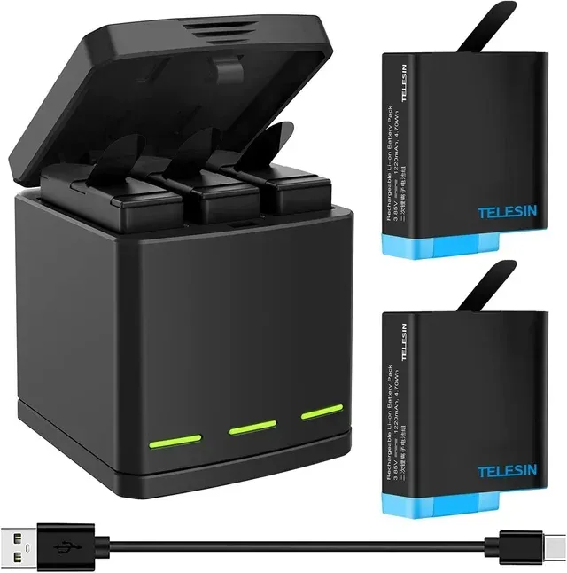 Carregador Triplo + 2 Baterias GoPro Hero 5/6/7/8