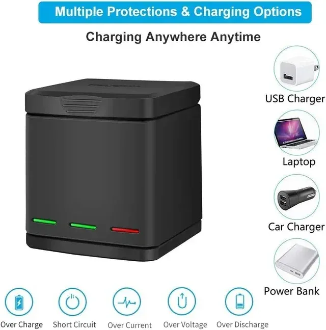 Carregador Triplo + 2 Baterias GoPro Hero 5/6/7/8