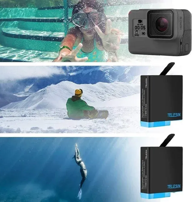 Carregador Triplo + 2 Baterias GoPro Hero 5/6/7/8