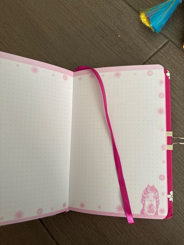 Diario infantil con trenzas y lazo, falta una hoja