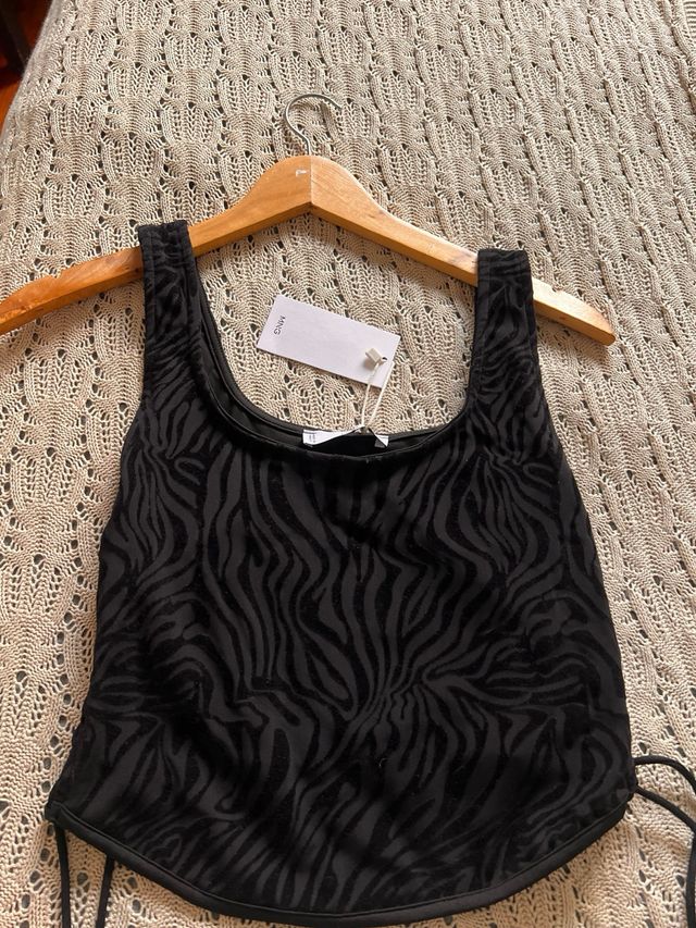 Mango Crop Top Negro Tiras Laterales Talla S