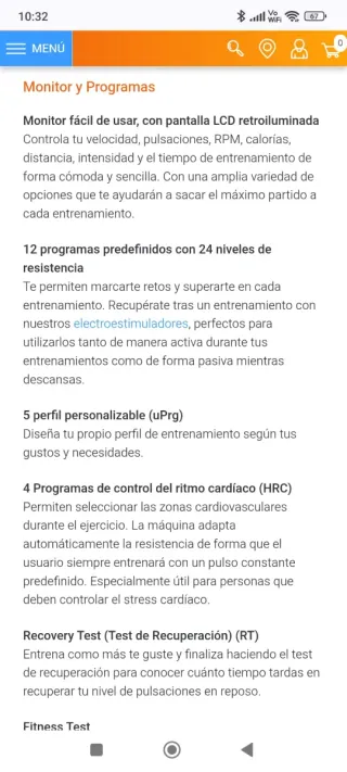 Bicicleta Elíptica BHi Quantum con pantalla LCD.