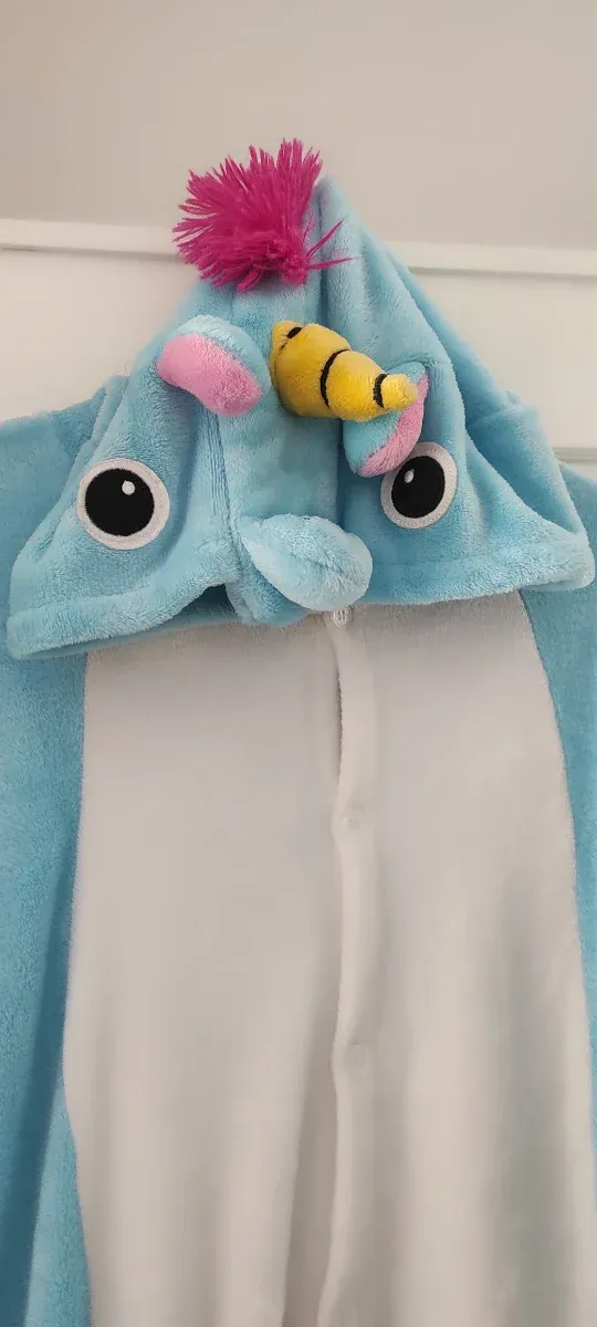 Pigiamone unisex unicorno blu e bianco
