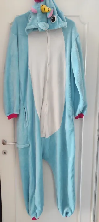 Pigiamone unisex unicorno blu e bianco