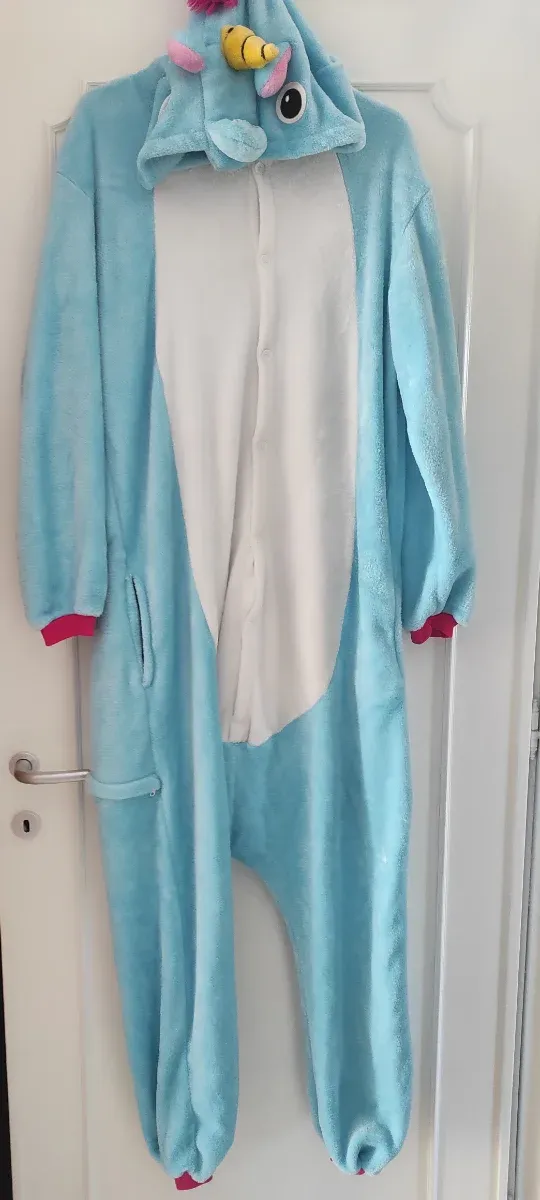 Pigiamone unisex unicorno blu e bianco