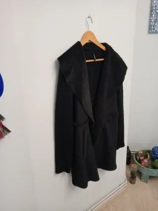 Chaqueta larga negra mujer antelina y punto